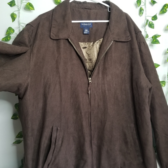 Harbor Bay Brown Lightweight Faux  Suede Classic Full Zip Jacket XL Tall - Picture 2 of 12